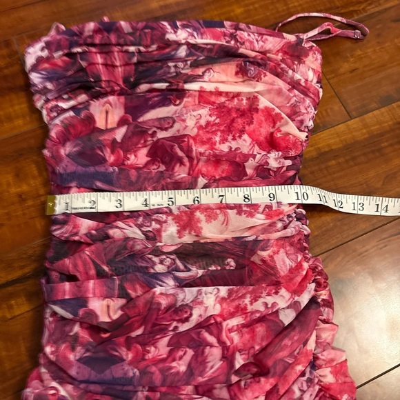 Revolve more to come marina ruched mesh floral pink mini dress size small - Picture 9 of 15
